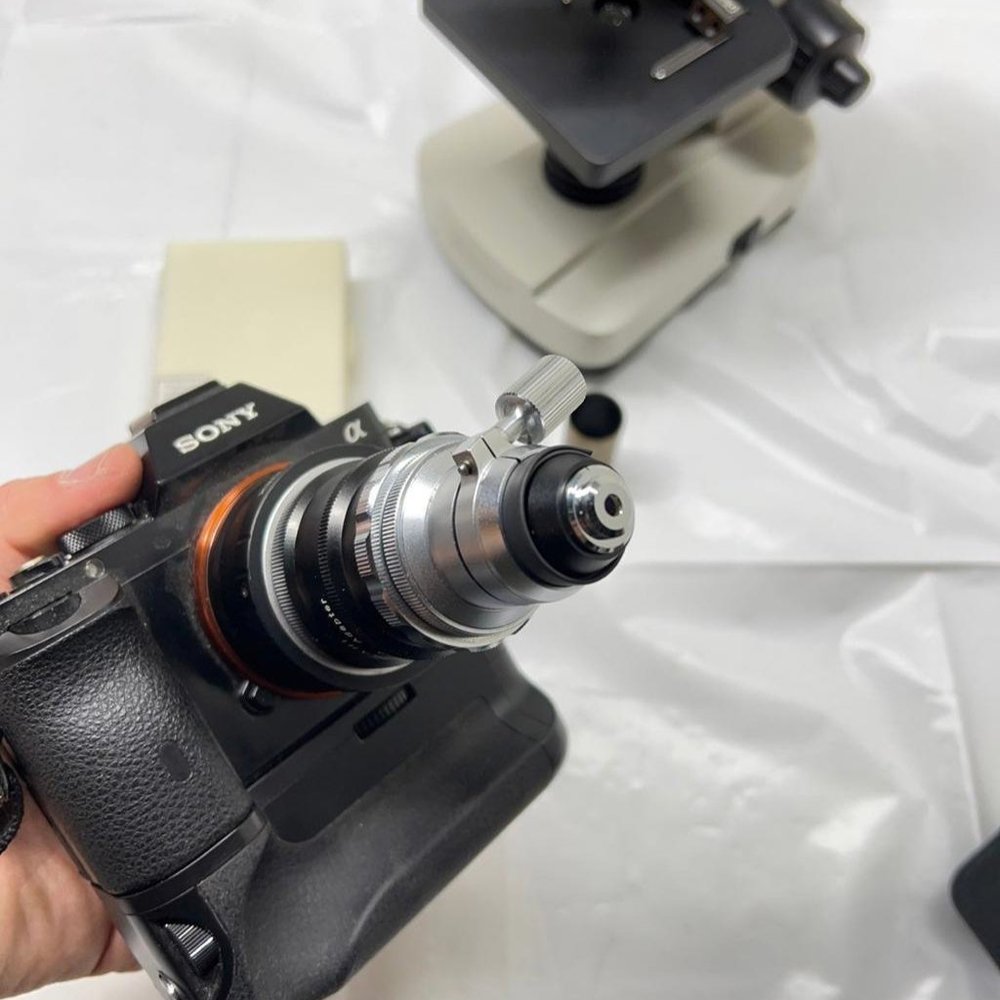 Microscope with adapter for camera
